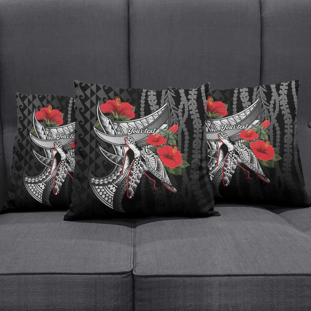 Hawaiian Honu Personalized Pillow Cover Black Tribal Hook Pattern LT9 - Polynesian Pride