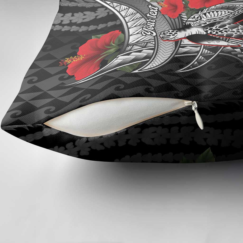 Hawaiian Honu Personalized Pillow Cover Black Tribal Hook Pattern LT9 - Polynesian Pride