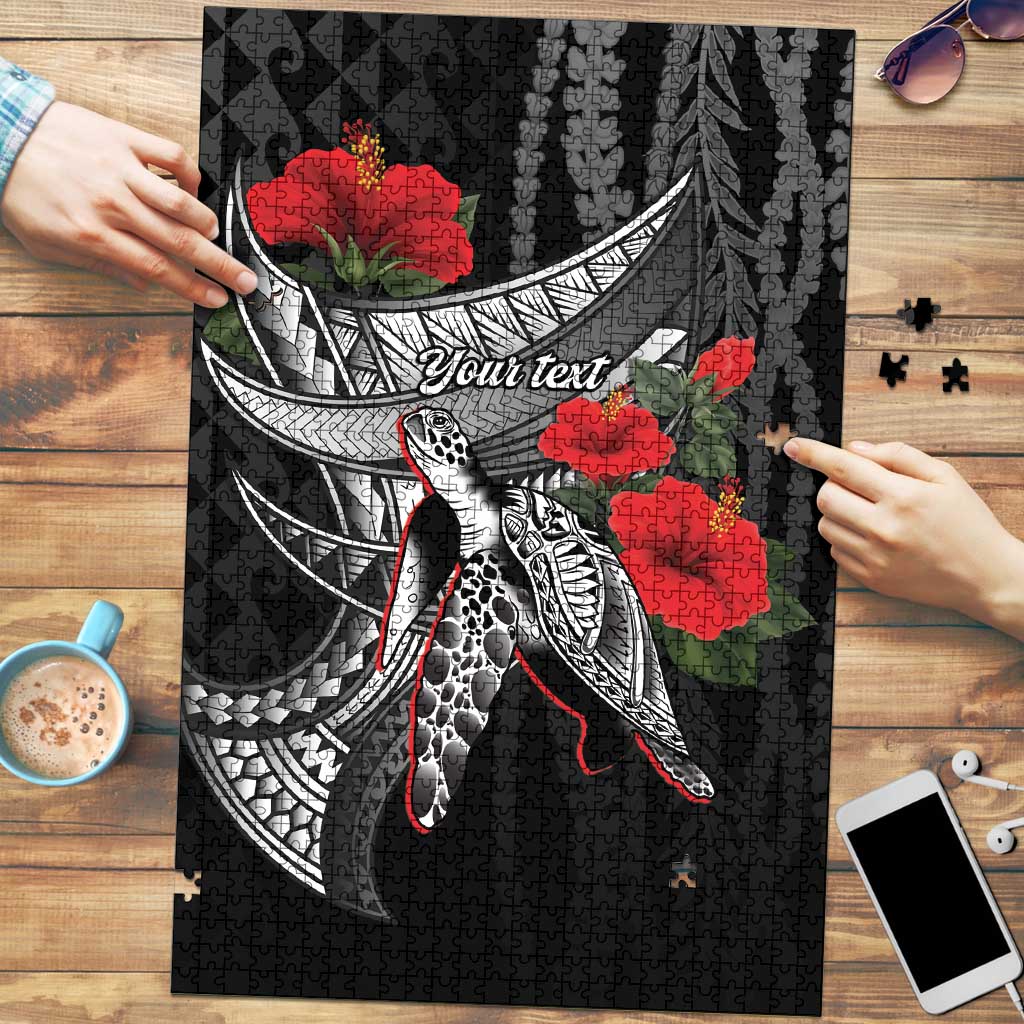 Hawaiian Honu Personalized Puzzle Black Tribal Hook Pattern LT9 Black - Polynesian Pride