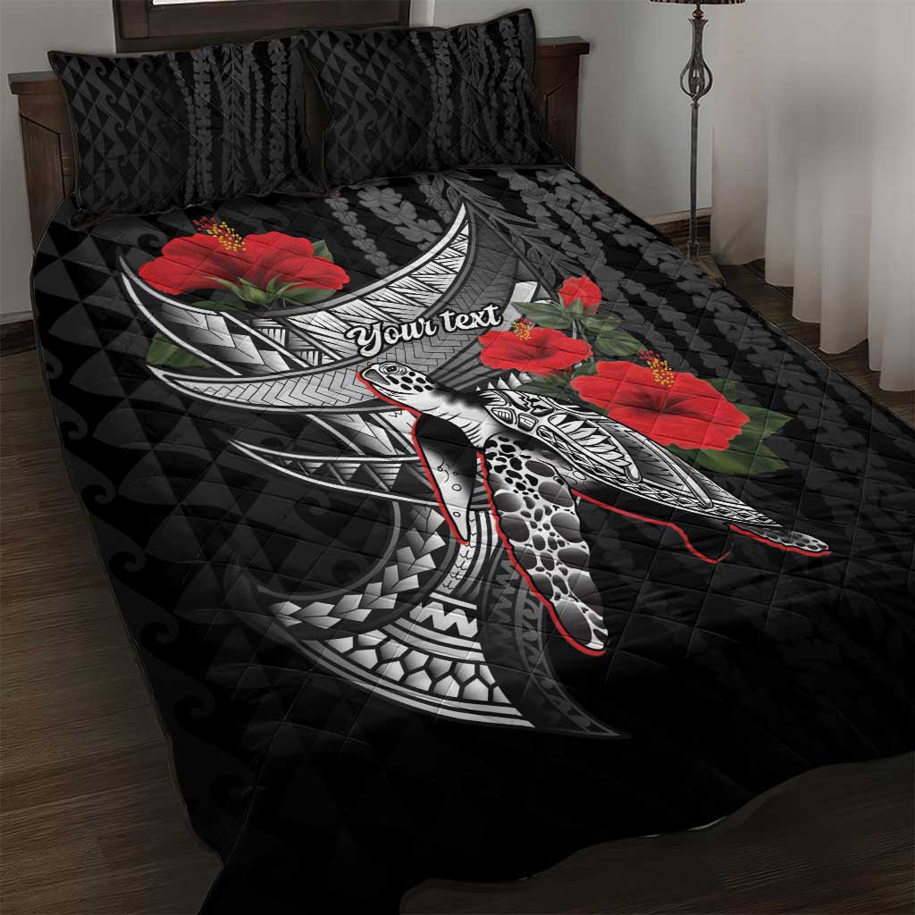 Hawaiian Honu Personalized Quilt Bed Set Black Tribal Hook Pattern