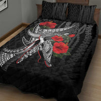 Hawaiian Honu Personalized Quilt Bed Set Black Tribal Hook Pattern