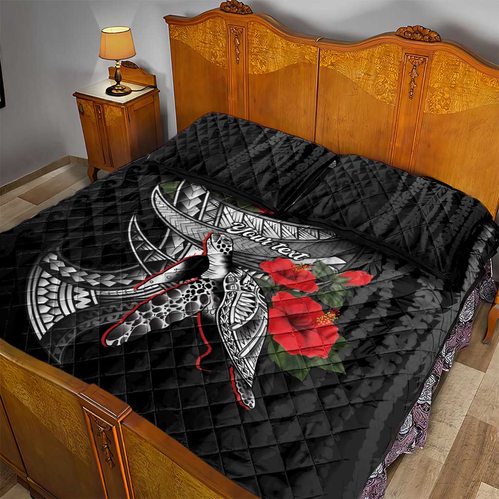 Hawaiian Honu Personalized Quilt Bed Set Black Tribal Hook Pattern