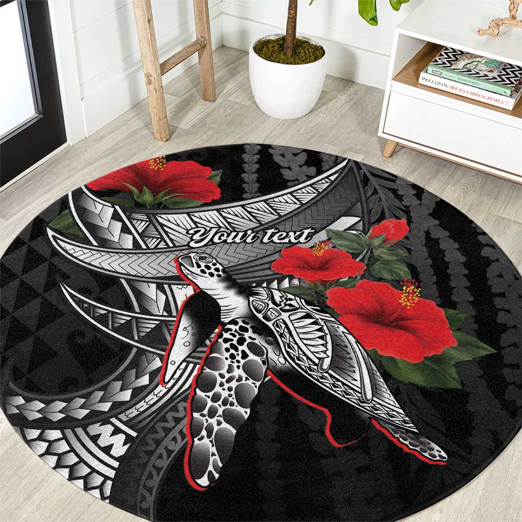 Hawaiian Honu Personalized Round Carpet Black Tribal Hook Pattern LT9 Black - Polynesian Pride