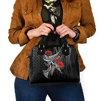 Hawaiian Honu Personalized Shoulder Handbag Black Tribal Hook Pattern LT9 - Polynesian Pride