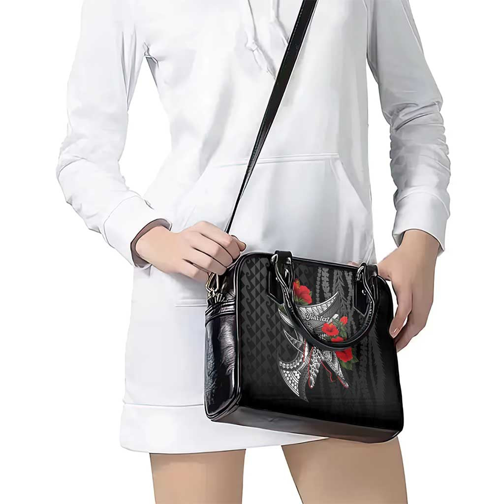 Hawaiian Honu Personalized Shoulder Handbag Black Tribal Hook Pattern LT9 - Polynesian Pride