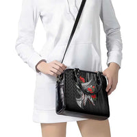 Hawaiian Honu Personalized Shoulder Handbag Black Tribal Hook Pattern LT9 - Polynesian Pride