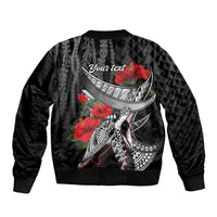 Hawaiian Honu Personalized Sleeve Zip Bomber Jacket Black Tribal Hook Pattern LT9 - Polynesian Pride