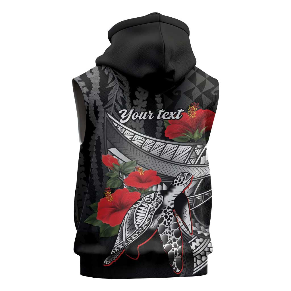 Hawaiian Honu Personalized Sleeveless Hoodie Black Tribal Hook Pattern LT9 - Polynesian Pride