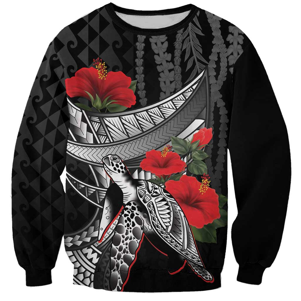 Hawaiian Honu Personalized Sweatshirt Black Tribal Hook Pattern