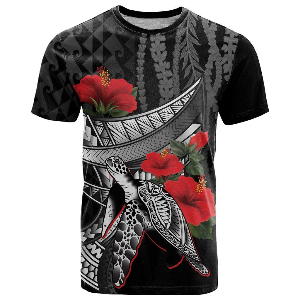 Hawaiian Honu Personalized T Shirt Black Tribal Hook Pattern