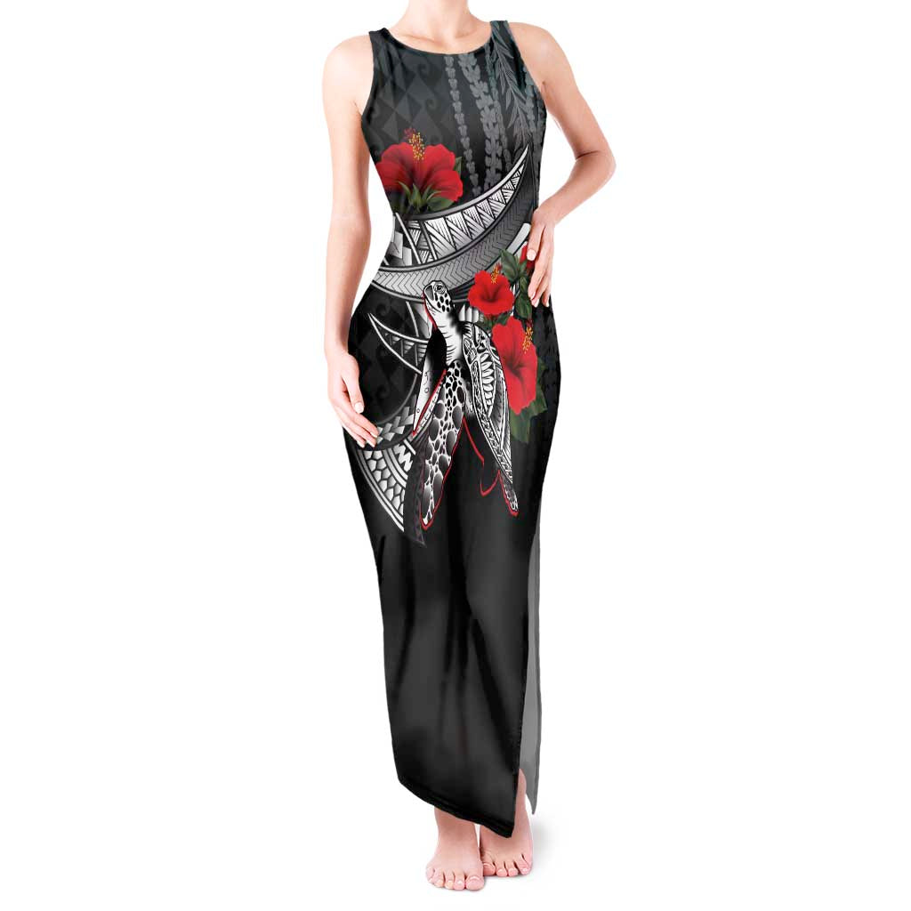 Hawaiian Honu Personalized Tank Maxi Dress Black Tribal Hook Pattern