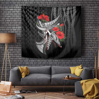 Hawaiian Honu Personalized Tapestry Black Tribal Hook Pattern
