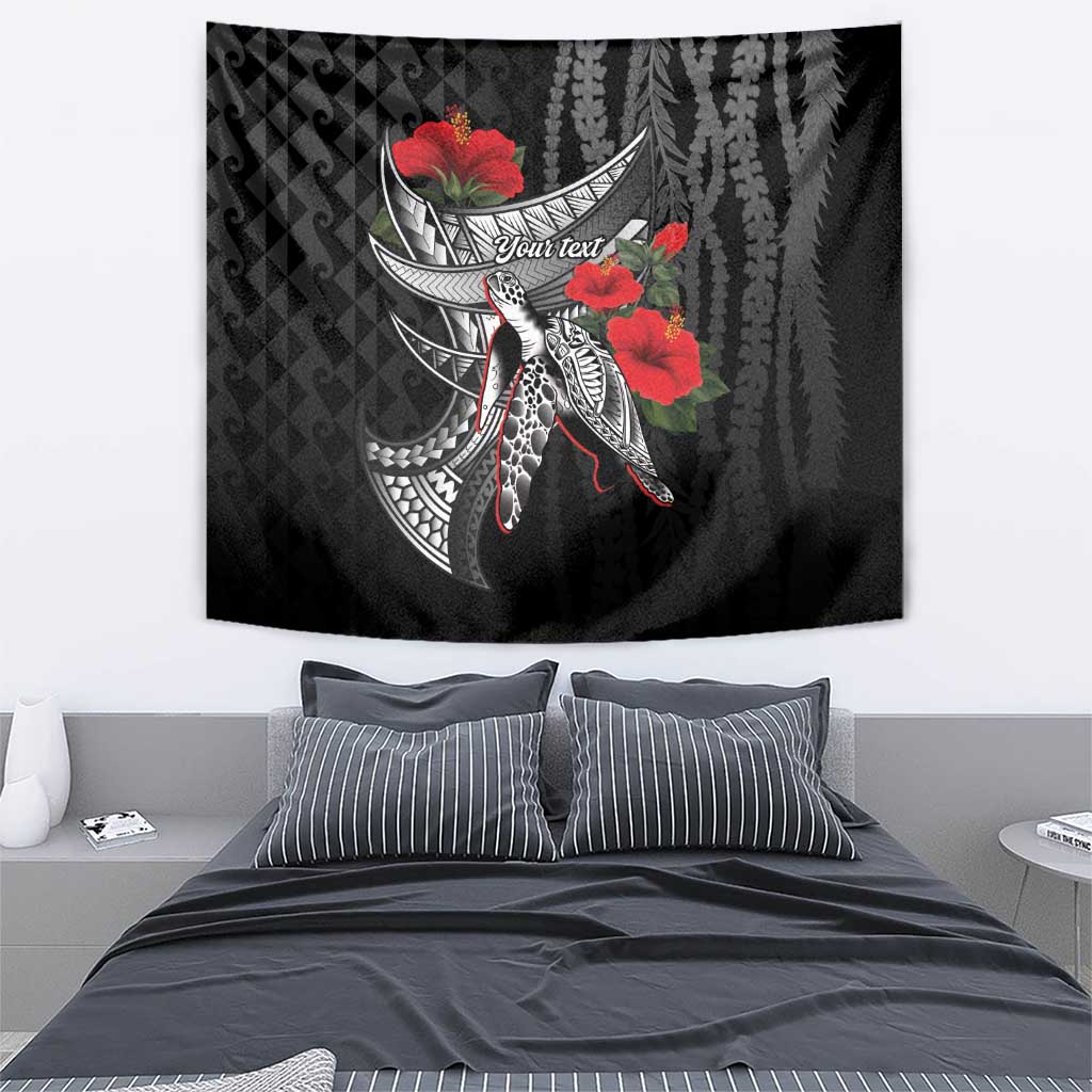Hawaiian Honu Personalized Tapestry Black Tribal Hook Pattern