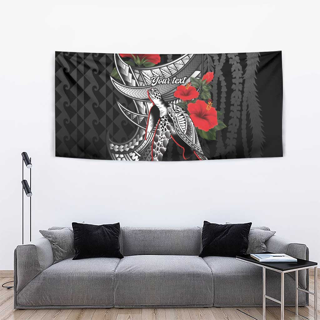 Hawaiian Honu Personalized Tapestry Black Tribal Hook Pattern