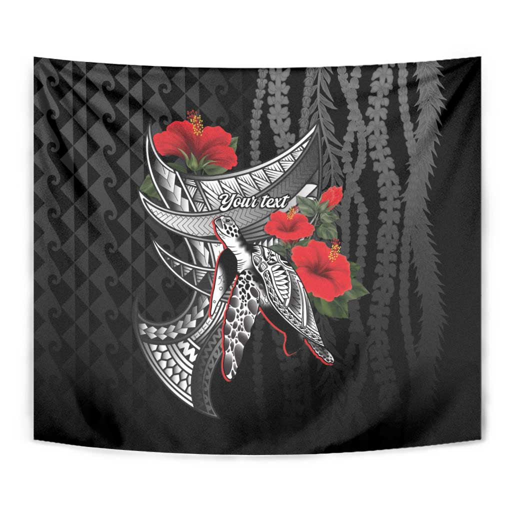 Hawaiian Honu Personalized Tapestry Black Tribal Hook Pattern