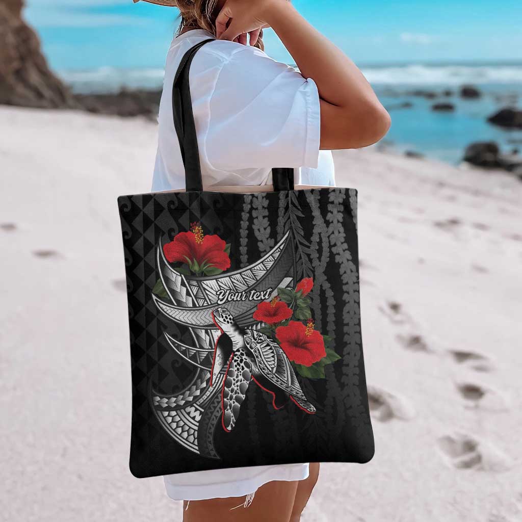 Hawaiian Honu Personalized Tote Bag Black Tribal Hook Pattern