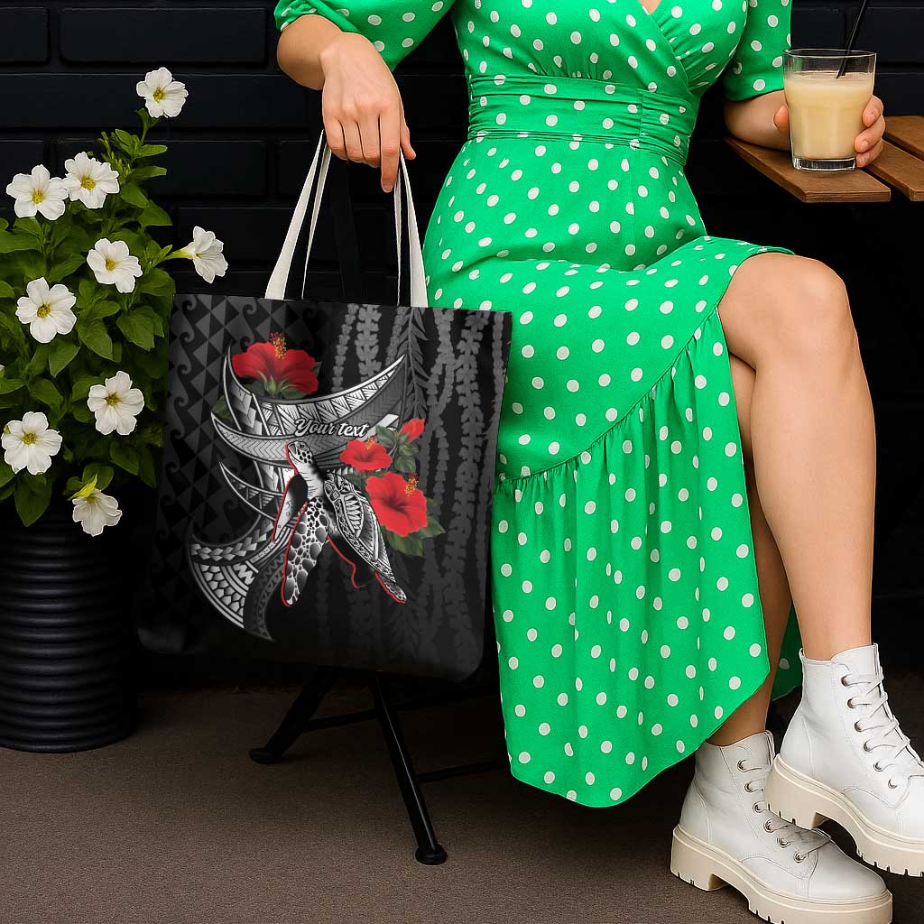 Hawaiian Honu Personalized Tote Bag Black Tribal Hook Pattern