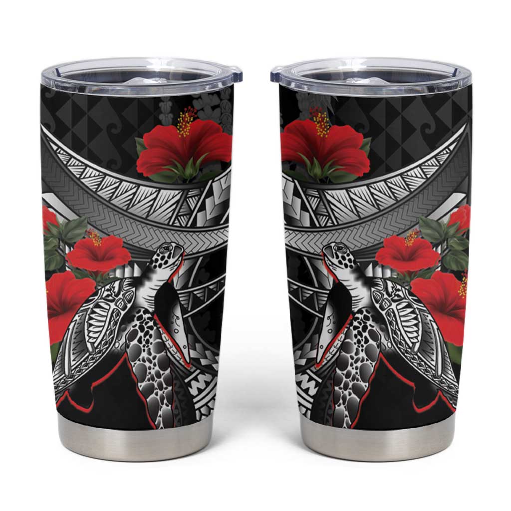 Hawaiian Honu Personalized Tumbler Cup Black Tribal Hook Pattern