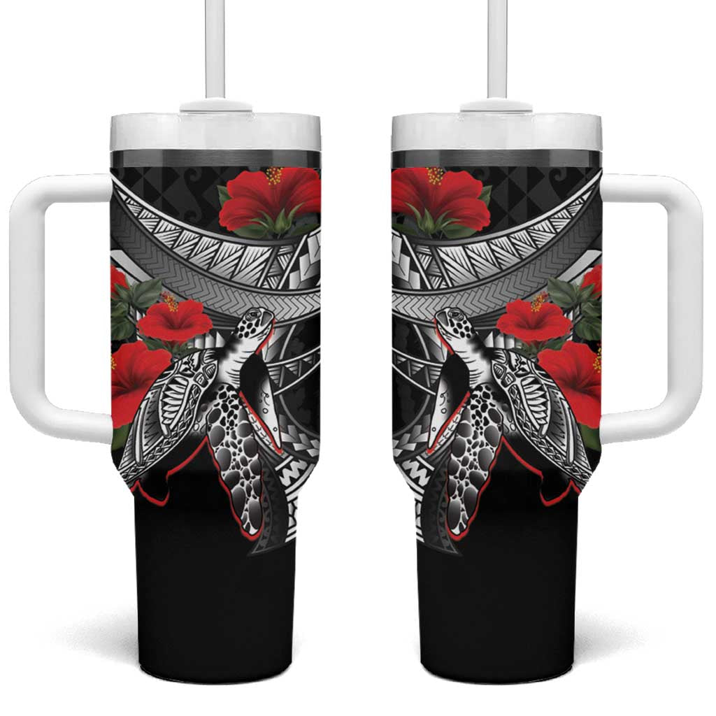 Hawaiian Honu Personalized Tumbler With Handle Black Tribal Hook Pattern