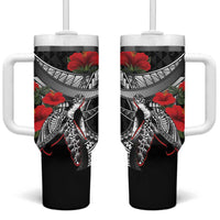 Hawaiian Honu Personalized Tumbler With Handle Black Tribal Hook Pattern
