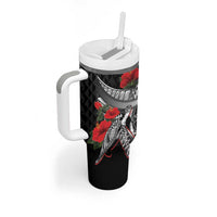 Hawaiian Honu Personalized Tumbler With Handle Black Tribal Hook Pattern