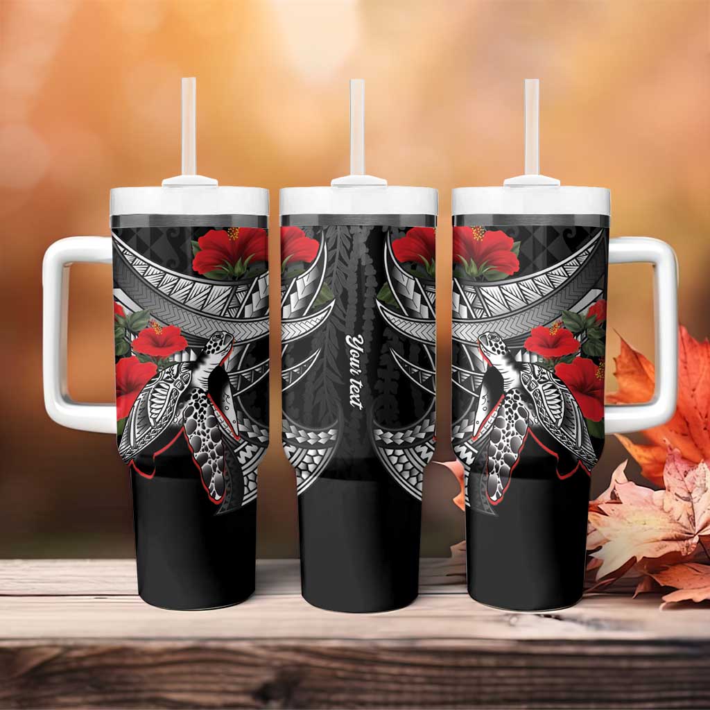 Hawaiian Honu Personalized Tumbler With Handle Black Tribal Hook Pattern