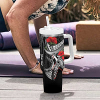 Hawaiian Honu Personalized Tumbler With Handle Black Tribal Hook Pattern