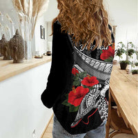 Hawaiian Honu Personalized Women Casual Shirt Black Tribal Hook Pattern LT9 - Polynesian Pride