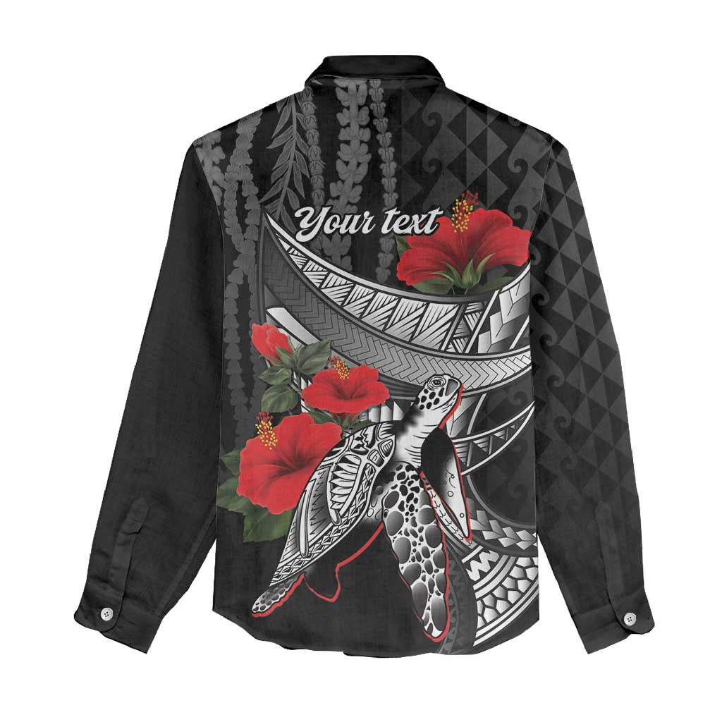 Hawaiian Honu Personalized Women Casual Shirt Black Tribal Hook Pattern LT9 - Polynesian Pride