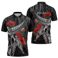 Hawaiian Honu Personalized Zipper Polo Shirt Black Tribal Hook Pattern