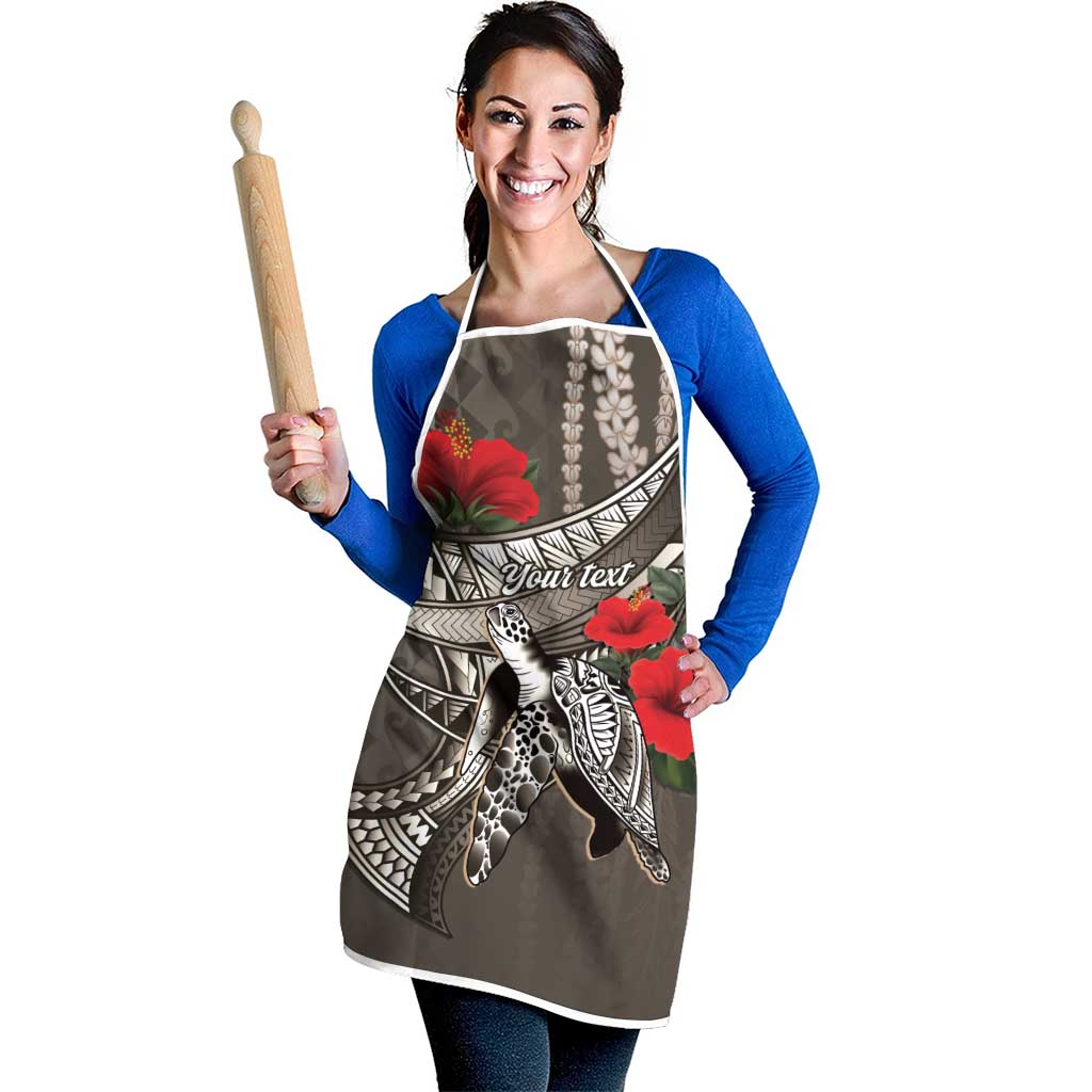 Hawaiian Honu Personalized Apron Mocha Mousse Hibiscus Tribal Hook Pattern