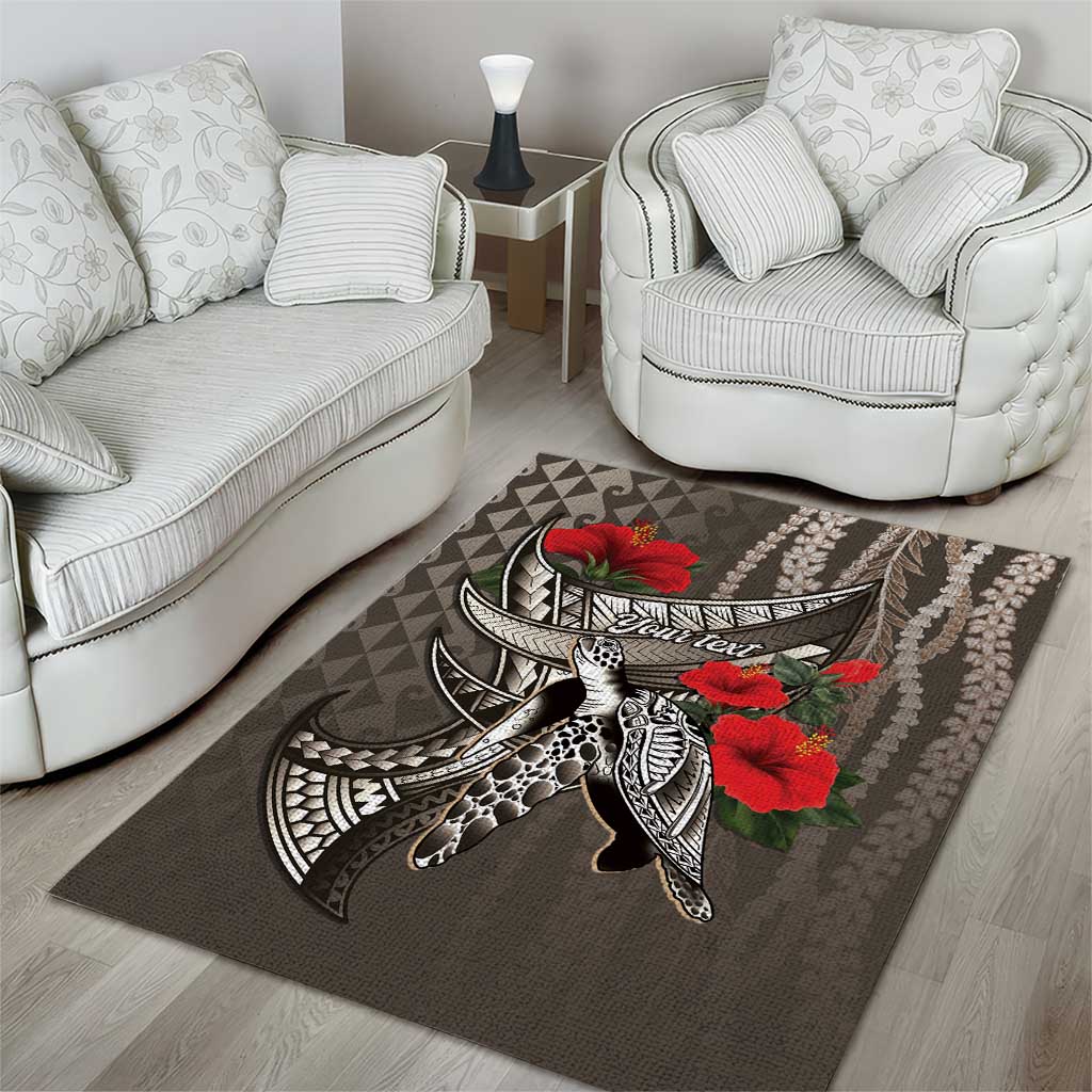 Hawaiian Honu Personalized Area Rug Mocha Mousse Hibiscus Tribal Hook Pattern LT9 - Polynesian Pride