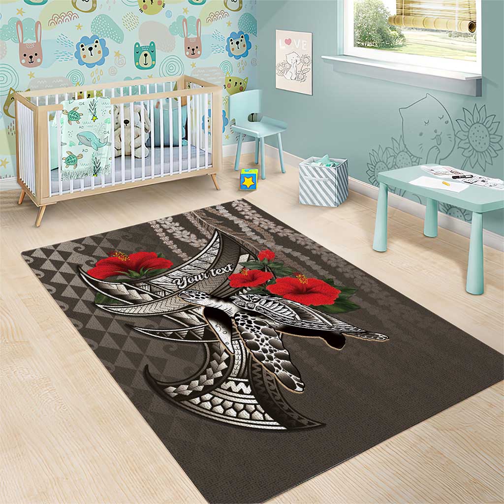 Hawaiian Honu Personalized Area Rug Mocha Mousse Hibiscus Tribal Hook Pattern LT9 - Polynesian Pride