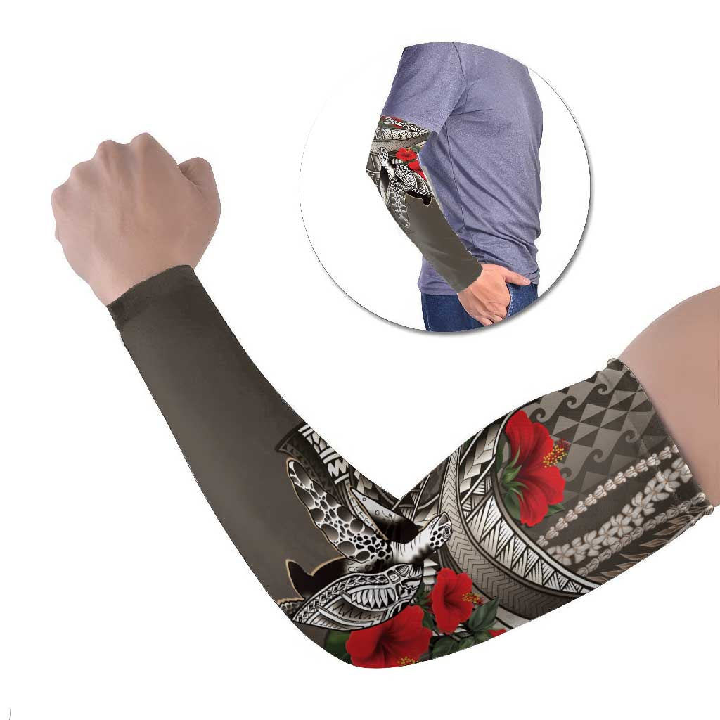 Hawaiian Honu Personalized Arm Sleeves Mocha Mousse Hibiscus Tribal Hook Pattern