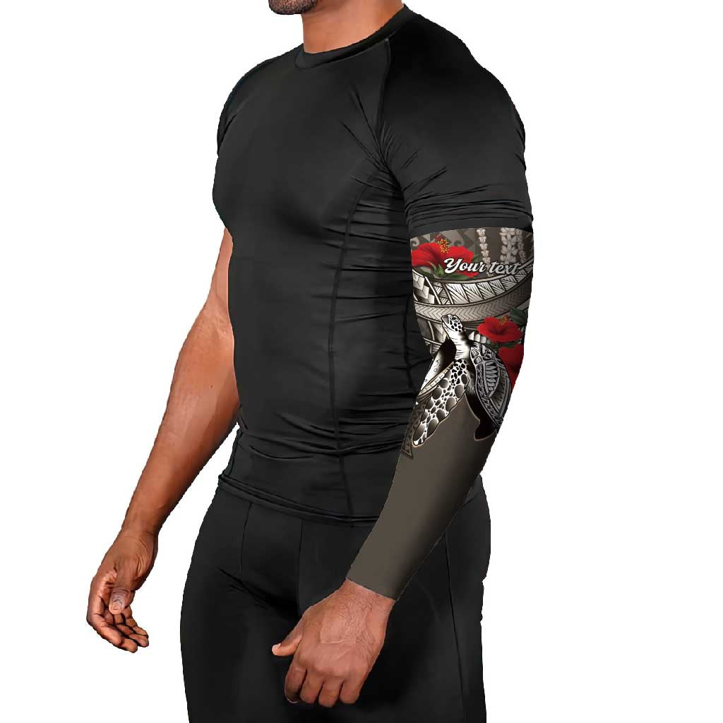 Hawaiian Honu Personalized Arm Sleeves Mocha Mousse Hibiscus Tribal Hook Pattern