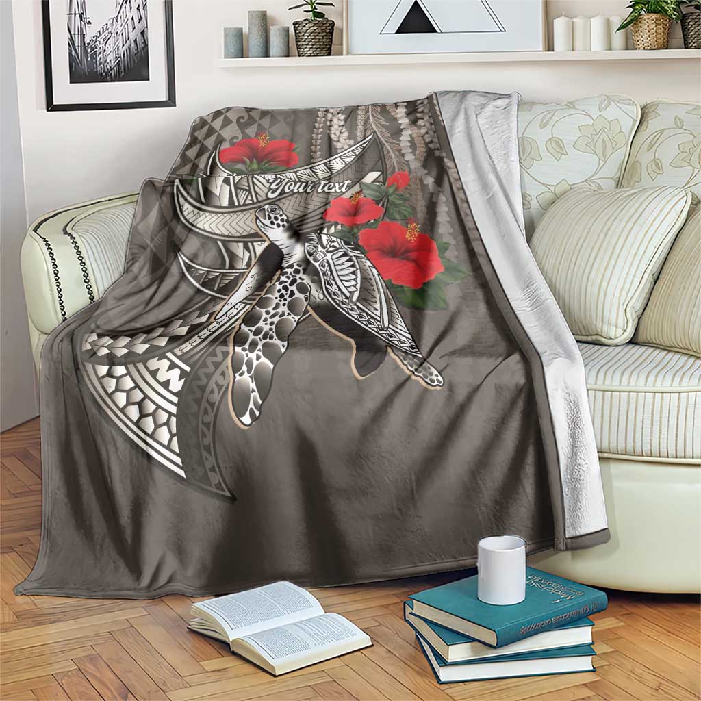 Hawaiian Honu Personalized Blanket Mocha Mousse Hibiscus Tribal Hook Pattern