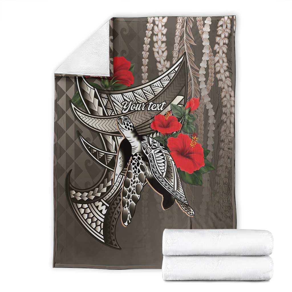 Hawaiian Honu Personalized Blanket Mocha Mousse Hibiscus Tribal Hook Pattern