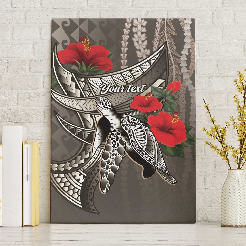 Hawaiian Honu Personalized Canvas Wall Art Mocha Mousse Hibiscus Tribal Hook Pattern