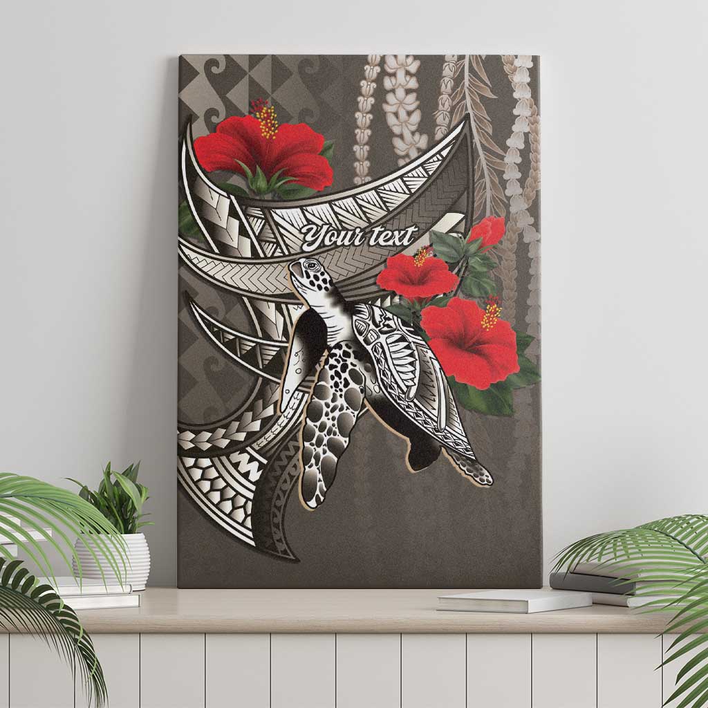 Hawaiian Honu Personalized Canvas Wall Art Mocha Mousse Hibiscus Tribal Hook Pattern