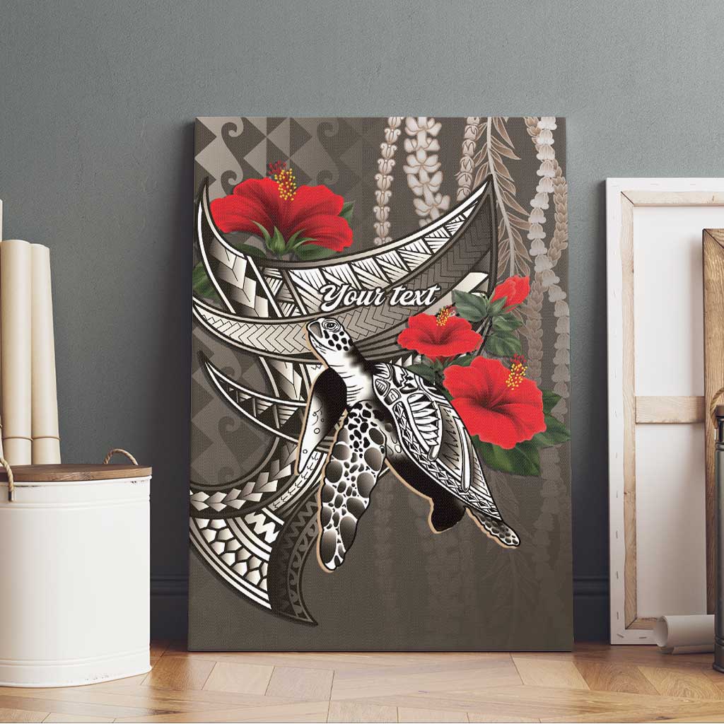 Hawaiian Honu Personalized Canvas Wall Art Mocha Mousse Hibiscus Tribal Hook Pattern