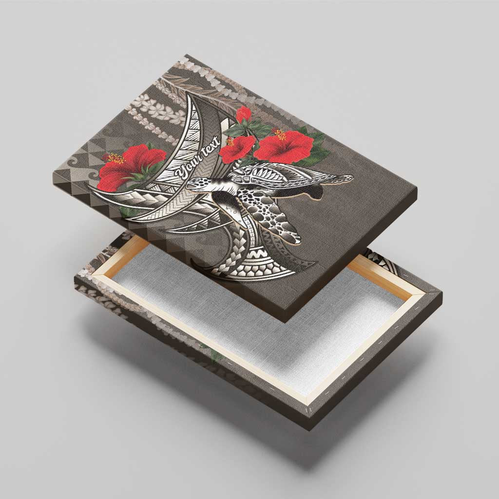 Hawaiian Honu Personalized Canvas Wall Art Mocha Mousse Hibiscus Tribal Hook Pattern