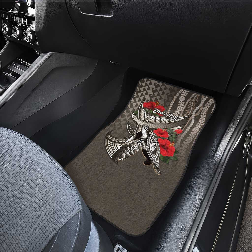 Hawaiian Honu Personalized Car Mats Mocha Mousse Hibiscus Tribal Hook Pattern