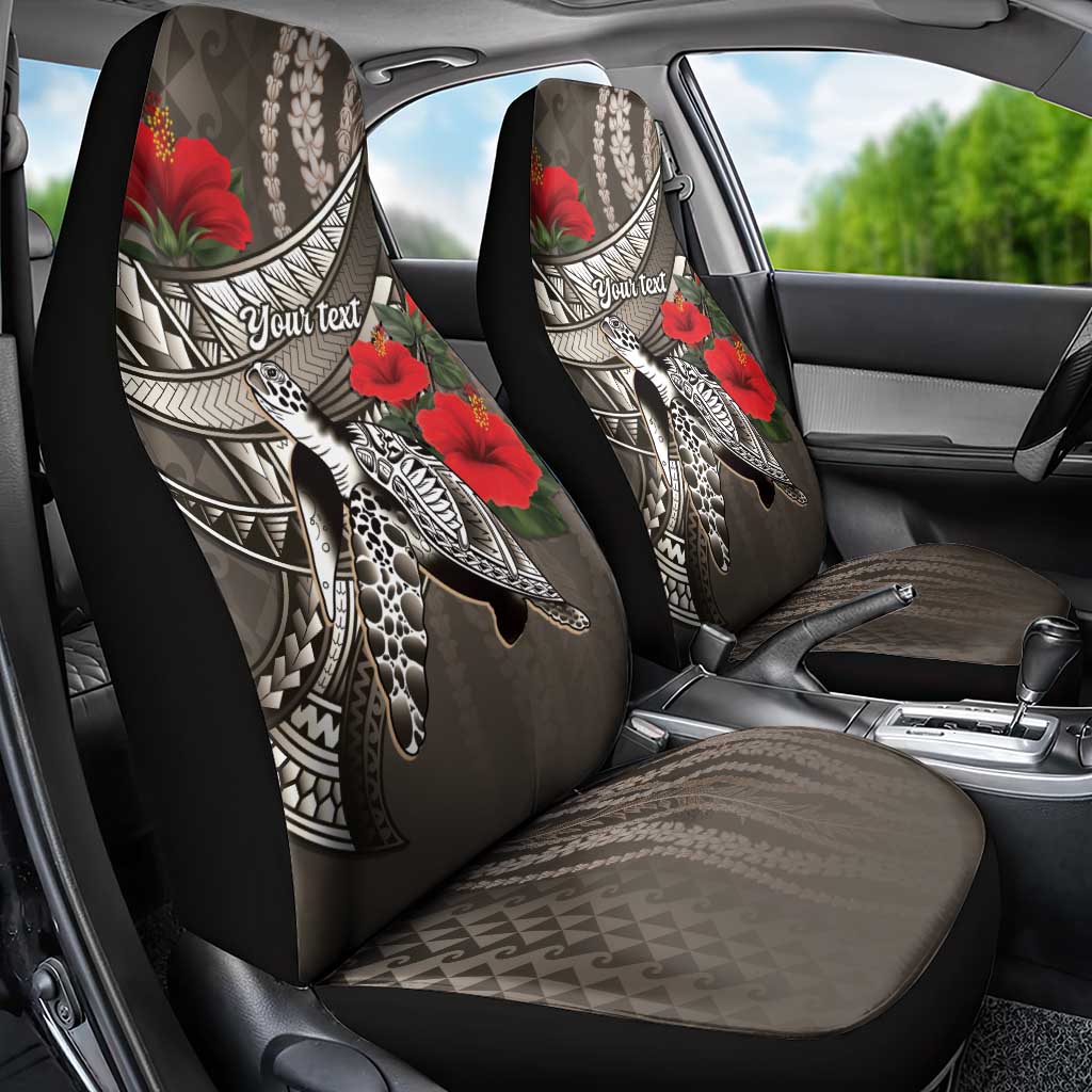 Hawaiian Honu Personalized Car Seat Cover Mocha Mousse Hibiscus Tribal Hook Pattern