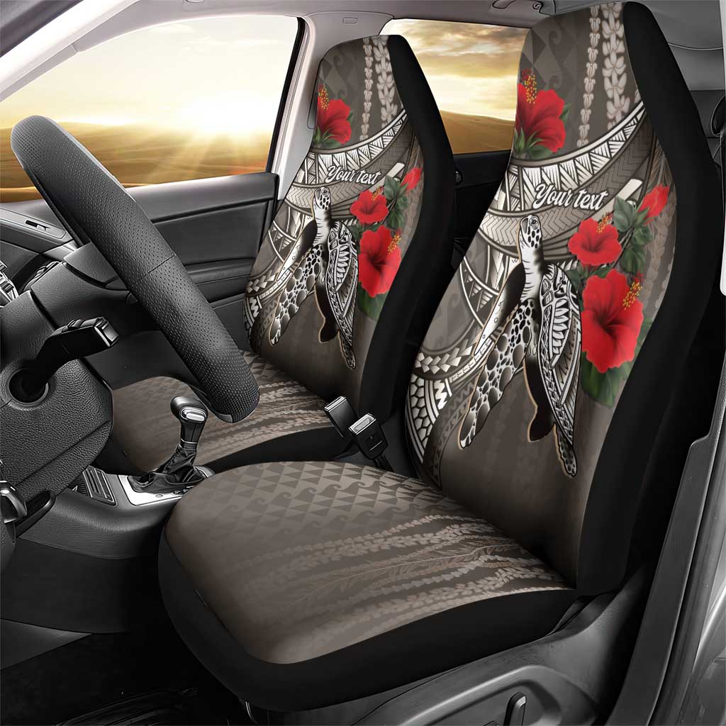 Hawaiian Honu Personalized Car Seat Cover Mocha Mousse Hibiscus Tribal Hook Pattern