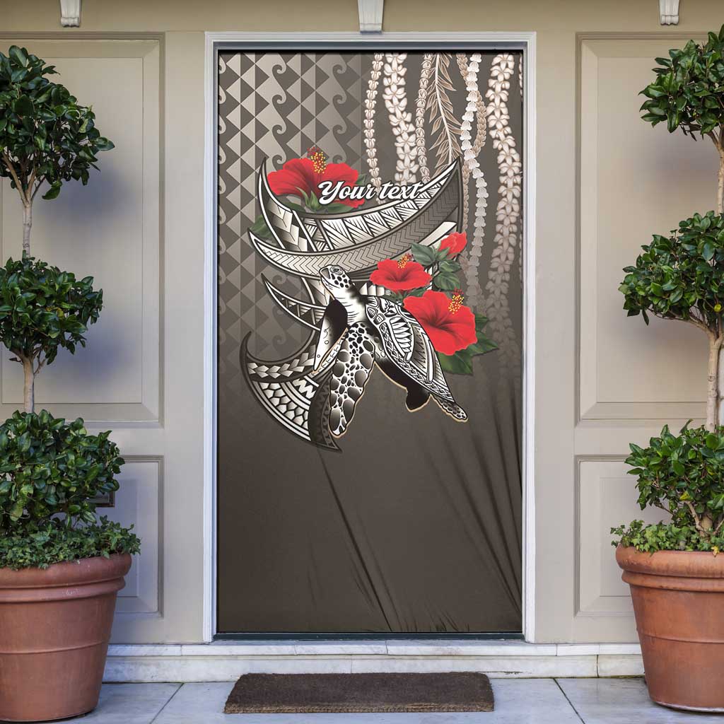 Hawaiian Honu Personalized Door Cover Mocha Mousse Hibiscus Tribal Hook Pattern