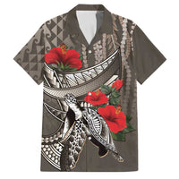 Hawaiian Honu Personalized Family Matching Off The Shoulder Long Sleeve Dress and Hawaiian Shirt Mocha Mousse Hibiscus Tribal Hook Pattern LT9 Dad's Shirt - Short Sleeve Mocha - Polynesian Pride