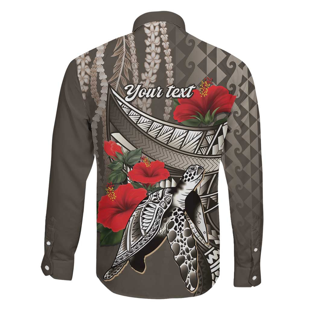 Hawaiian Honu Personalized Family Matching Off The Shoulder Long Sleeve Dress and Hawaiian Shirt Mocha Mousse Hibiscus Tribal Hook Pattern LT9 - Polynesian Pride
