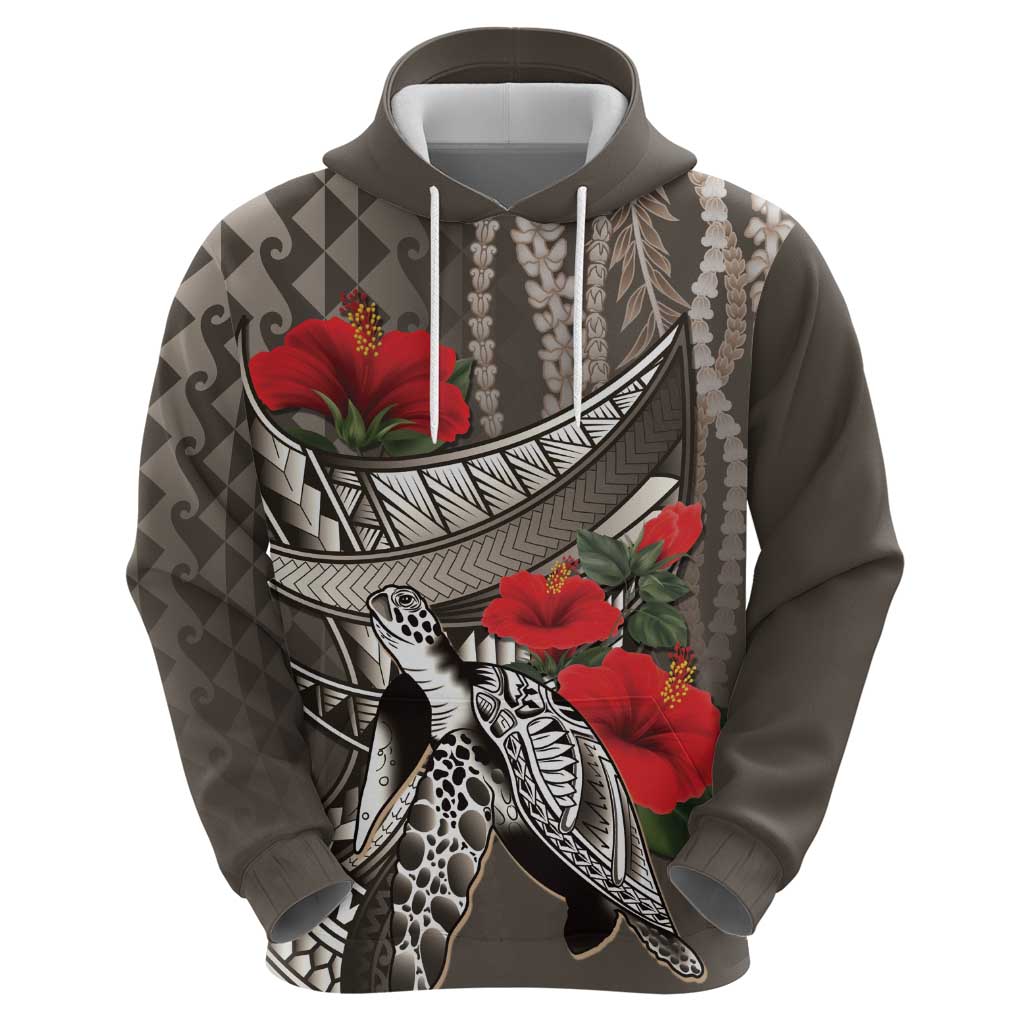 Hawaiian Honu Personalized Hoodie Mocha Mousse Hibiscus Tribal Hook Pattern LT9 - Polynesian Pride