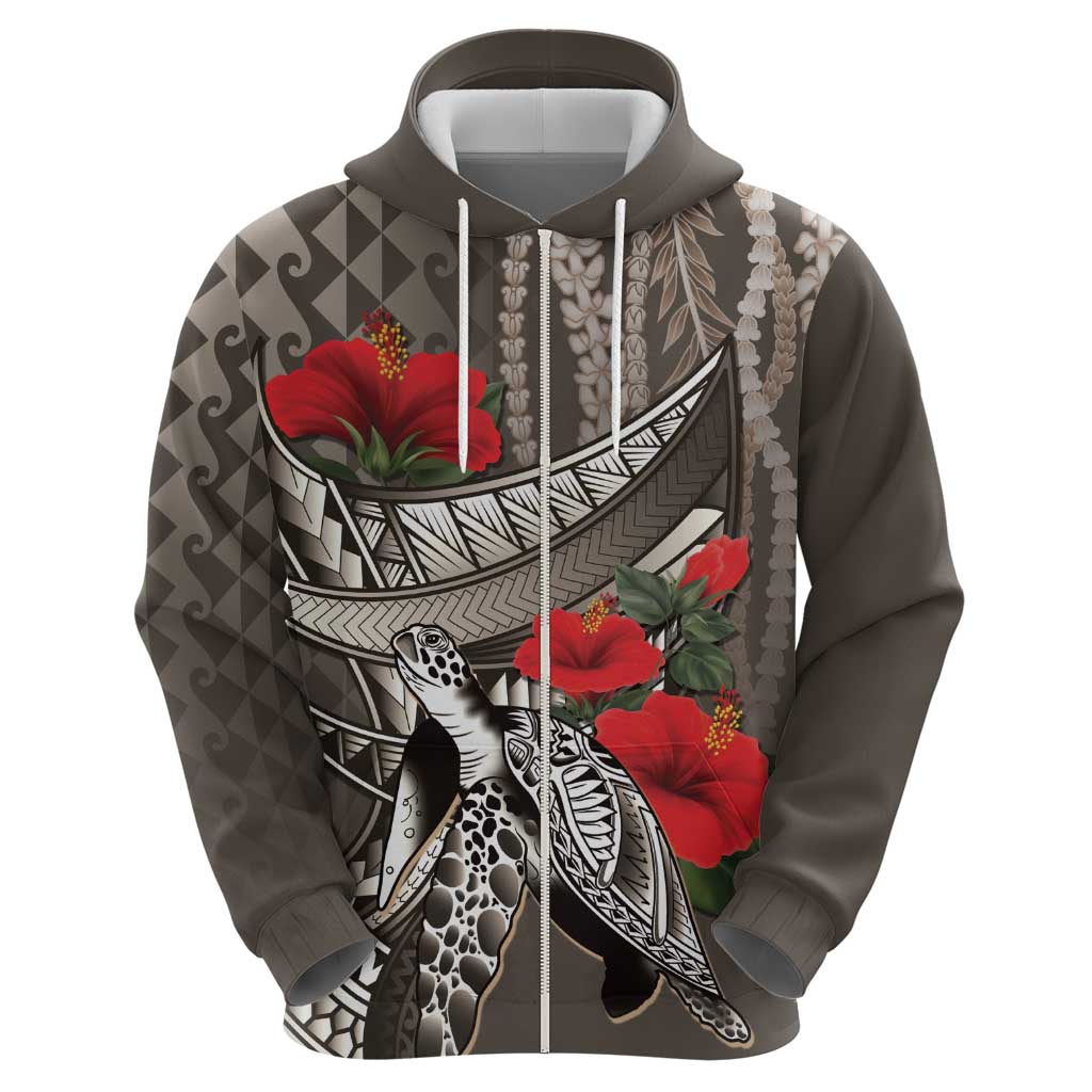 Hawaiian Honu Personalized Hoodie Mocha Mousse Hibiscus Tribal Hook Pattern LT9 - Polynesian Pride