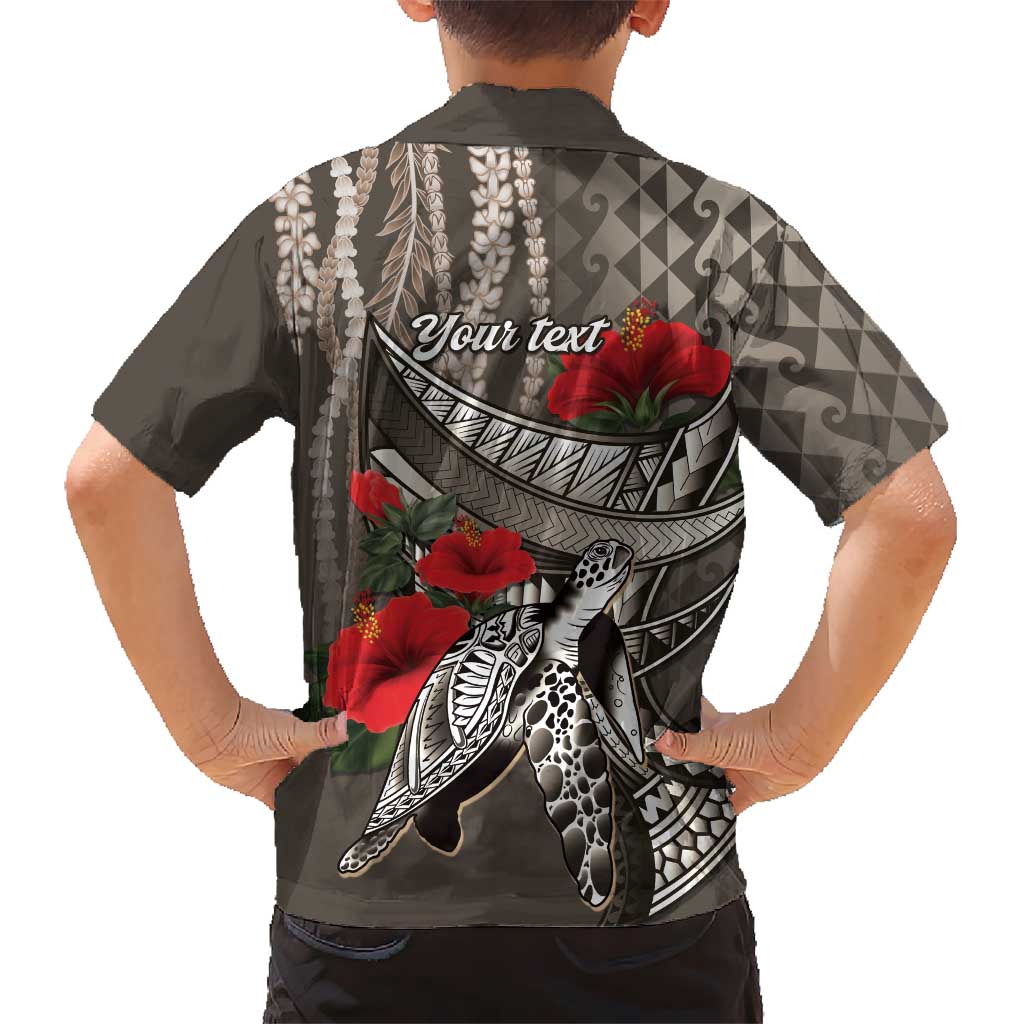 Hawaiian Honu Personalized Kid Hawaiian Shirt Mocha Mousse Hibiscus Tribal Hook Pattern LT9 - Polynesian Pride